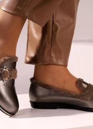 Балетки туфли лоферы с мехом.2 фото