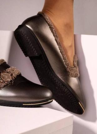 Балетки туфли лоферы с мехом.4 фото