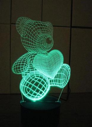 Акриловый 3d ночник-светильник мишка несколько подсветки с пультом5 фото