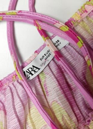 Сукня жіноча коротка пліссе рожевого кольору в прини на бретелях від бренду zara s5 фото