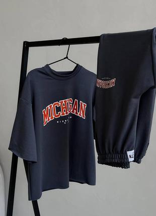 Спортивний оверсайз костюм «michigan»  (футболка та джогери)