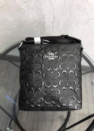 Борсетка coach черная мужская сумка через плечо / мессенджер