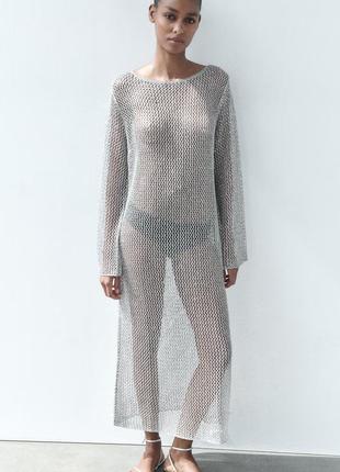 Металлизированное платье сетка zara с пайетками1 фото