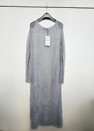 Металлизированное платье сетка zara с пайетками6 фото