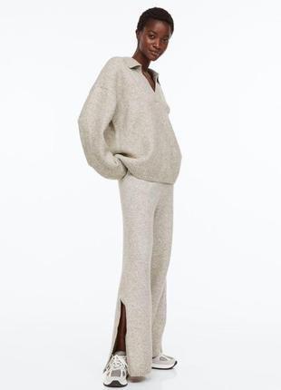 Женские теплые трикотажные брюки шерсть альпаки с разрезом батал высокая посадка2 фото