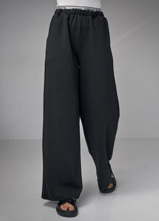 Трикотажні жіночі штани з подвійним поясом1 фото