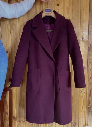 Шерстяное пальто бордовое, тёплое.5 фото