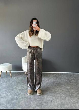 Натуральные шикарные леопардовые брюки