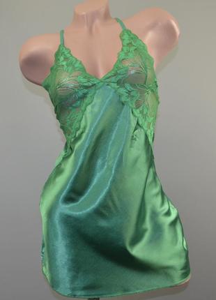 Красивая, атласная ночная рубашка green (xs)