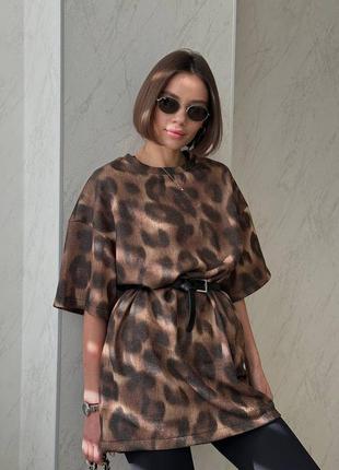 Леопардовое платье футболка, лео платья туника4 фото