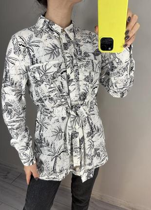 Удлиненная рубашка-платье с фиксацией на талии