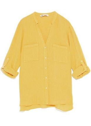 Зара льняная рубашка яркая желтая блуза туника из льна zara5 фото