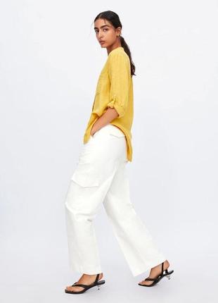 Зара льняная рубашка яркая желтая блуза туника из льна zara8 фото