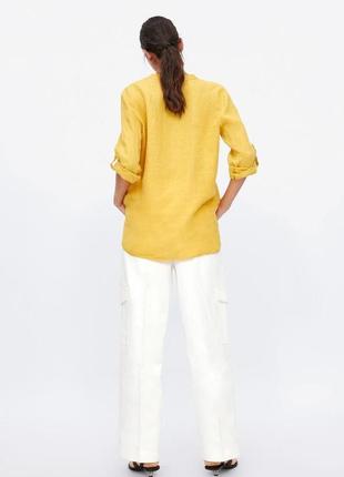 Зара льняная рубашка яркая желтая блуза туника из льна zara7 фото