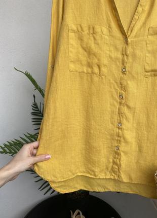 Зара льняная рубашка яркая желтая блуза туника из льна zara10 фото