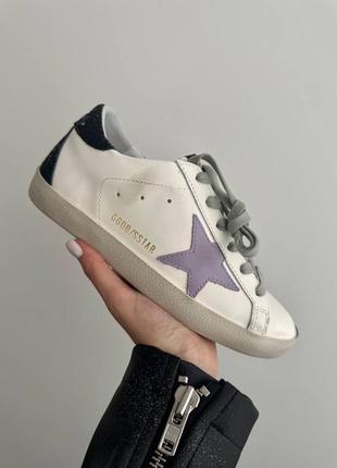 Стильные женские кроссовки golden goose ggdb superstar lilac premium белые с сиреневым1 фото