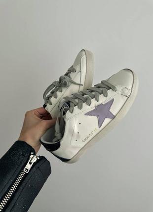 Стильные женские кроссовки golden goose ggdb superstar lilac premium белые с сиреневым4 фото