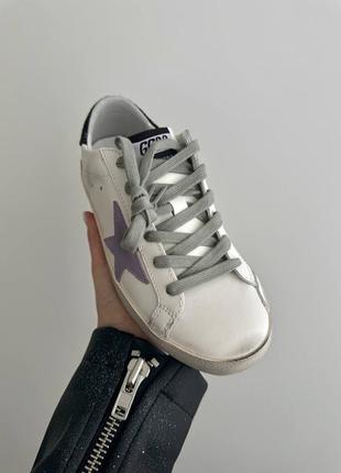 Стильные женские кроссовки golden goose ggdb superstar lilac premium белые с сиреневым7 фото