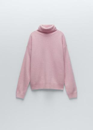 Розовый кашемировый свитер zara с горлом, размер l.