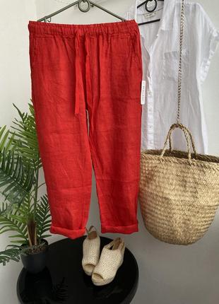 Италия новые льняные красные штаны джоггеры брюки из льна бохо
