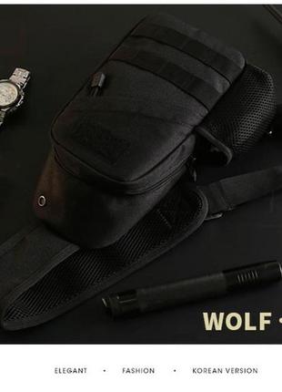 Чорна тактична армійська борсетка, сумка однолямкова + usb вихід2 фото