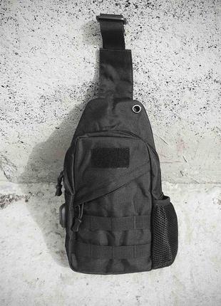 Чорна тактична армійська борсетка, сумка однолямкова + usb вихід3 фото