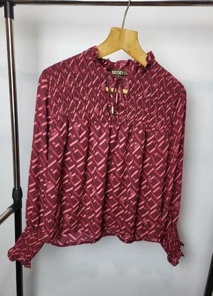Бордовая блуза блузка с принтом с каплеобразным вырезом biba