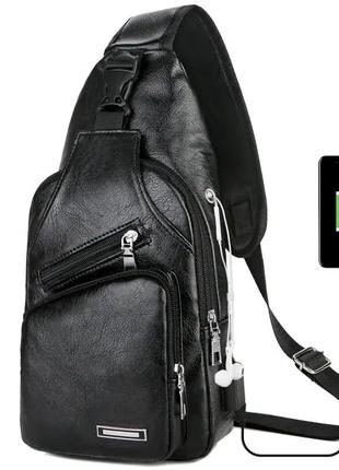 Чёрная мужская сумка через плечо, новая.