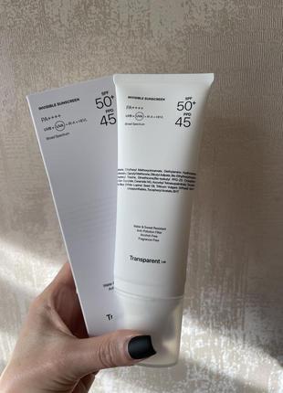 Невидимый солнцезащитный крем spf50+ transparent lab invisible sunscreen spf50+ 100 мл1 фото