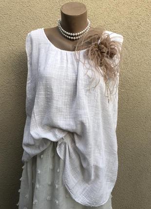Белая блуза,майка-марля,этно бохо стиль,хлопок,1 фото
