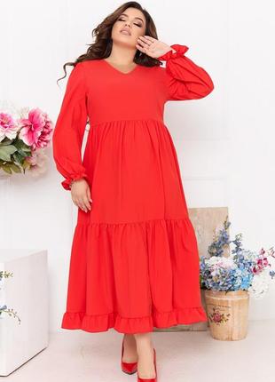 Довга сукня з софту, червона розмір 56-584 фото