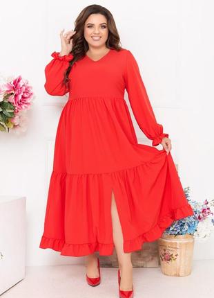 Довга сукня з софту, червона розмір 56-583 фото