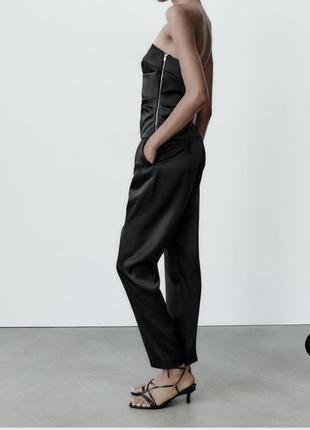 Очень стильные черные атласные брюки zara 🖤4 фото