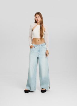 Крутые стильные джинсы палаццо wide leg с разборками сбоку bershka4 фото