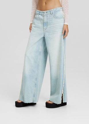 Крутые стильные джинсы палаццо wide leg с разборками сбоку bershka2 фото
