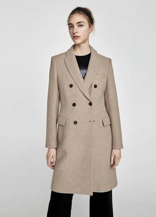 Zara базовое шерстяное пальто, двубортовое пальто, пальто