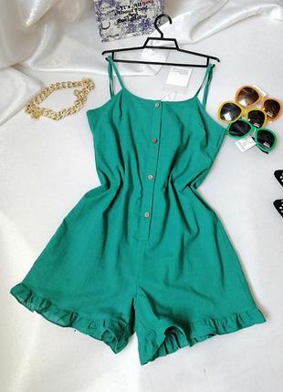 Легкий ромпер комбінезон сарафан з натуральної тканини на ґудзиках з рюшами бретелі регулюються льон