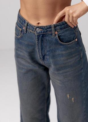 Женские джинсы свободного кроя палаццо, palacco в стиле палаццо wide leg в заношенном затертом стиле темно синие balenciaga2 фото