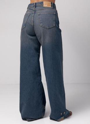 Женские джинсы свободного кроя палаццо, palacco в стиле палаццо wide leg в заношенном затертом стиле темно синие balenciaga3 фото