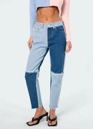 Крутые джинсы пэчворк двухцветные мом 38 м m1 фото