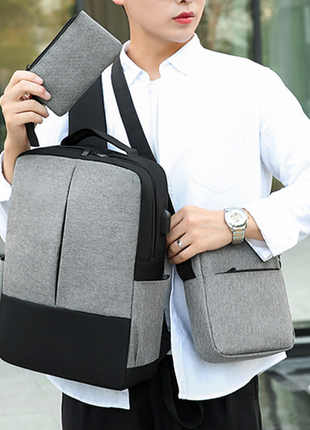 Набір чоловічий рюкзак + чоловіча сумка планшетка + гаманець клатч8 фото
