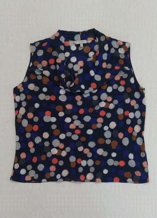 Шелковая летняя блуза без рукавов, шелк 💯, горох1 фото