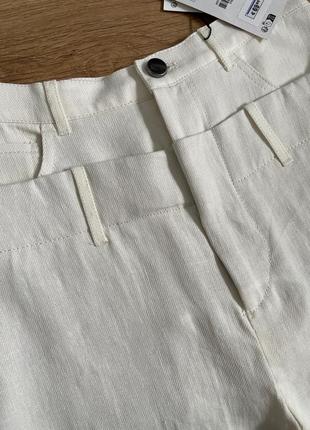 Прямые широкие брюки zara с двойным поясом лён5 фото