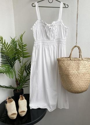 Роскошный белый сарафан платье миди из хлопка в стиле бохо1 фото