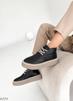 ☑ демісезонні черевики на шнурівці ☑ колір: чорний ☑ натуральна шкіра