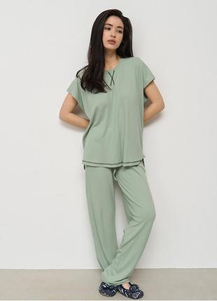 Комплект женский штаны и футболка зеленый 14938