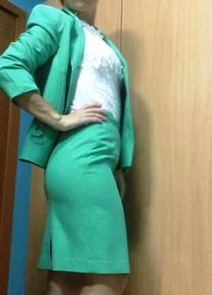 Костюм space for ladies пиджак юбка 42-44 цвет сочный травяной зеленый3 фото