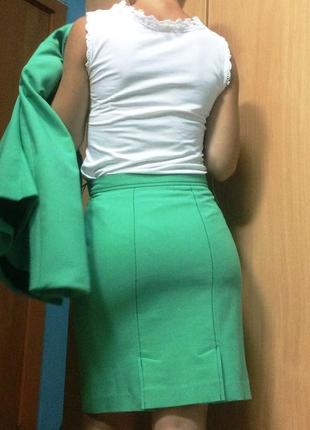 Костюм space for ladies пиджак юбка 42-44 цвет сочный травяной зеленый4 фото