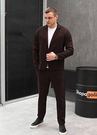 Мужской костюм пиджак + брюки коричневый