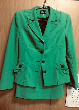 Костюм space for ladies пиджак юбка 42-44 цвет сочный травяной зеленый5 фото